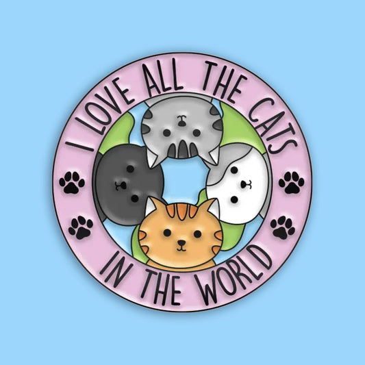 סיכת אמייל I love all the cats in the world